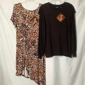 NWT Asymmetrical Leopard Print And Black Top Bundle Size L